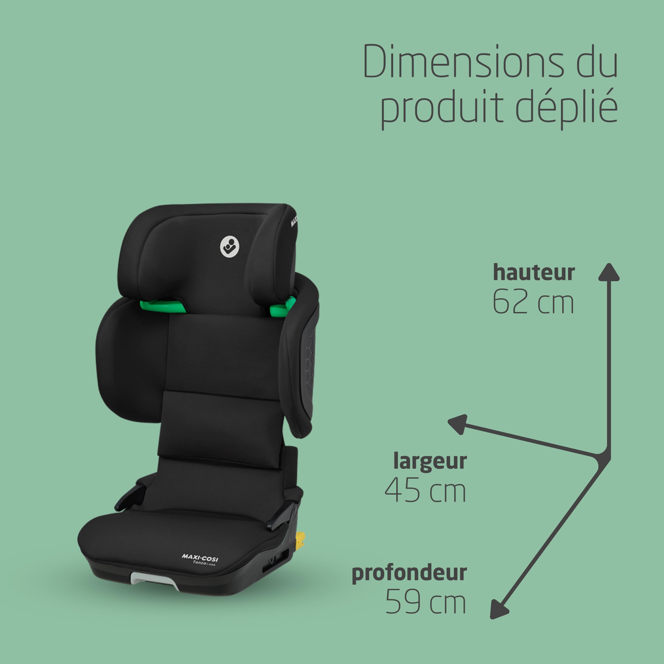 Maxi-Cosi Tanza i-Size, Réhausseur Voiture Enfant, 3,5-12 ans, 100-150cm, Siège-auto Pliable, 10 Positions Appui-tête, Protection G-CELL Chocs Latéraux, Siège-auto Rembourré Surélevé, Full Black