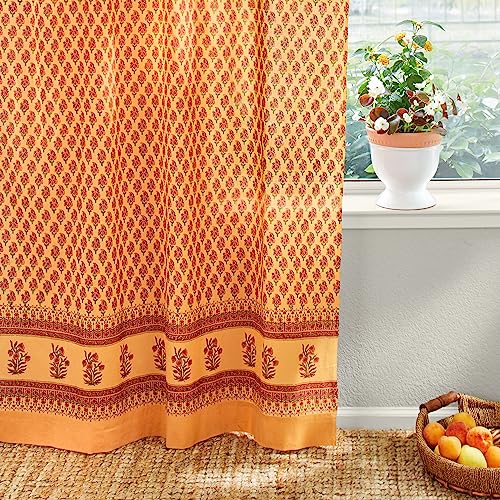 Saffron Marigold Sari Sheer Curtain Panel with Tieback, Tangerine Orange