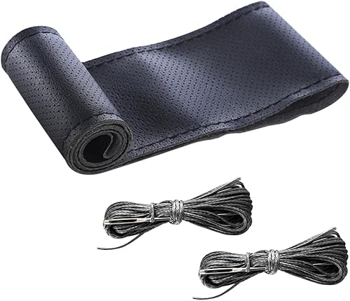 Bittwee Funda para volante de automóvil, protector de volante de costura DIY, transpirable, antideslizante, de piel de microfibra, universal para la