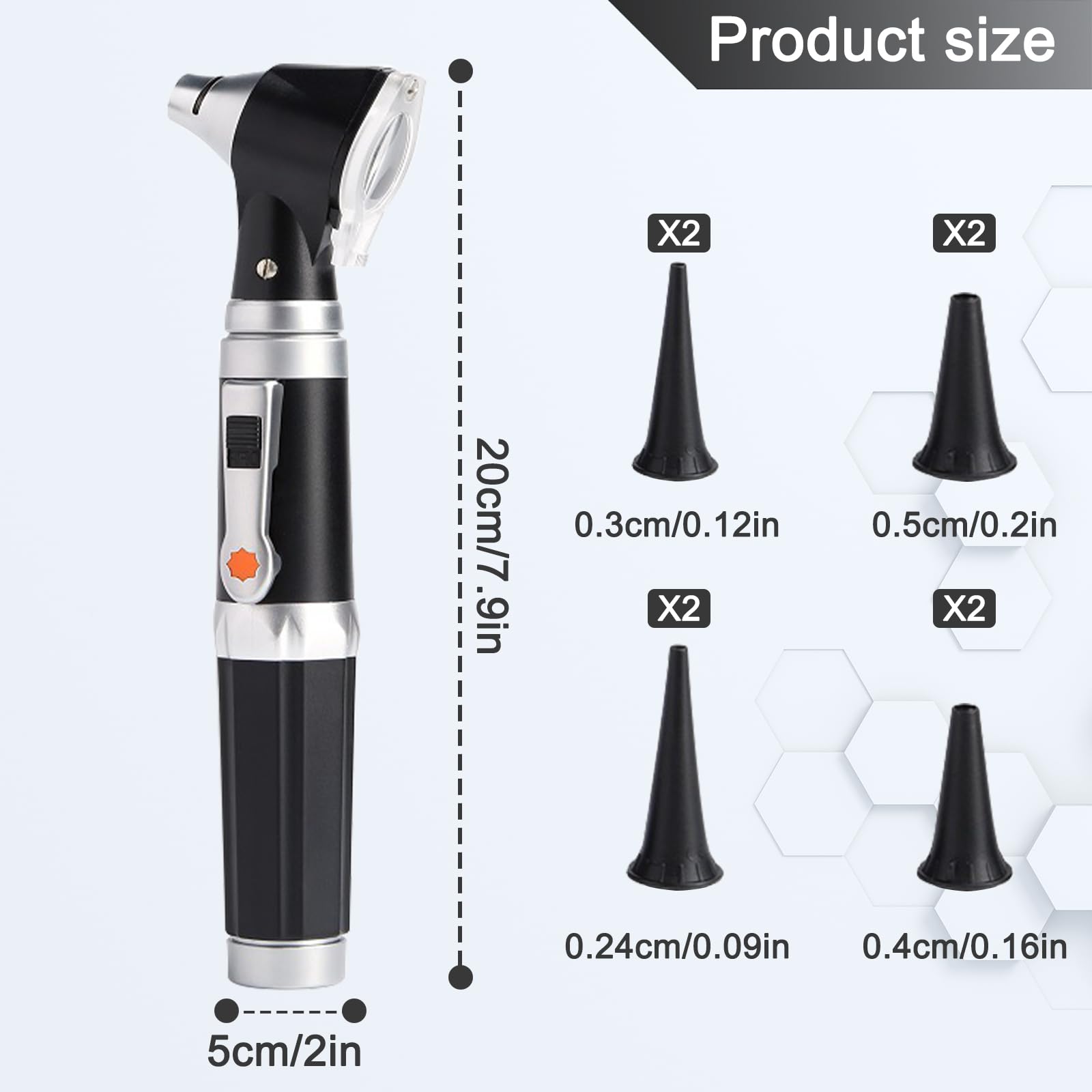 Otoscope auriculaire avec lumière LED, grossissement x3, outil de diagnostic, étui rigide, noir