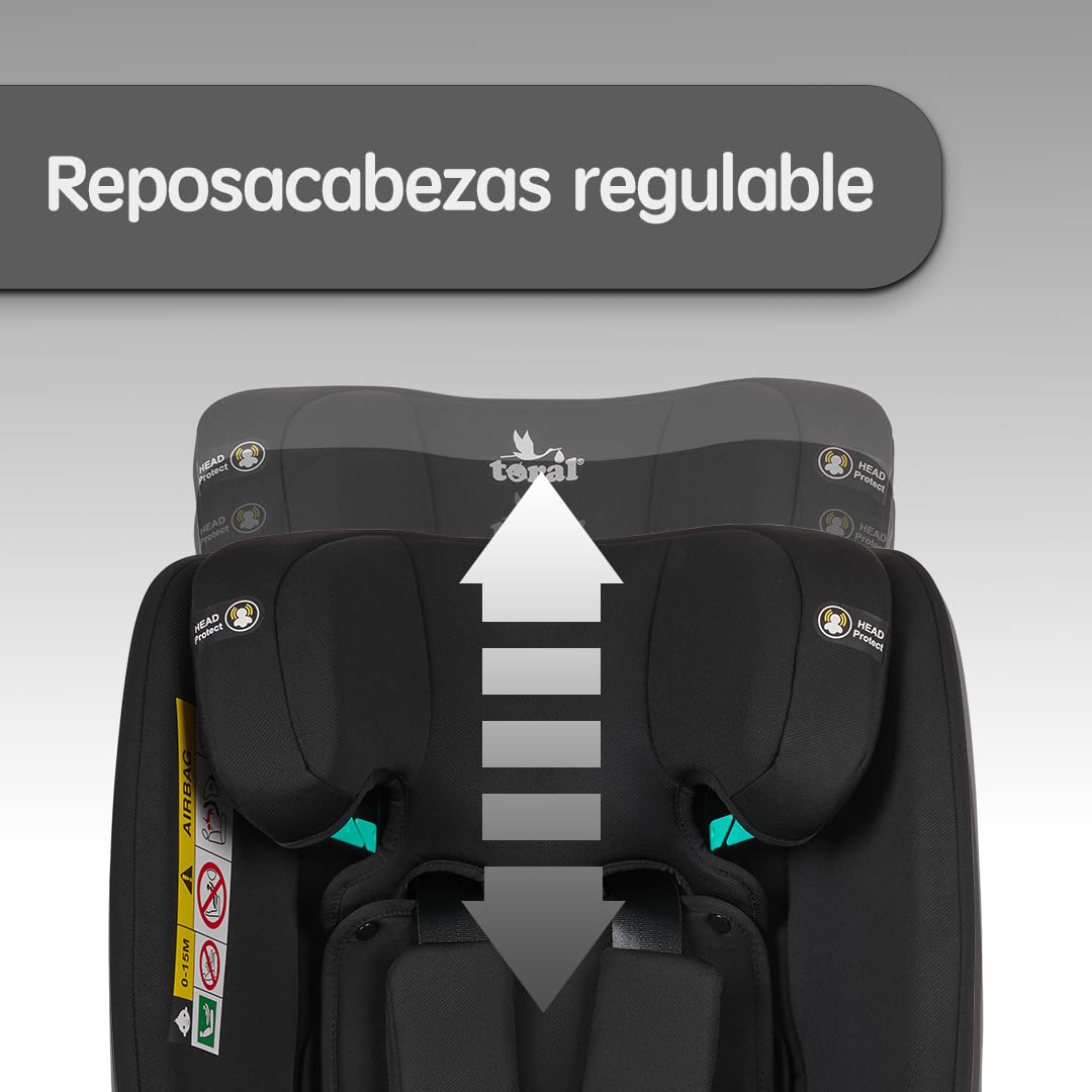 Toral Silla Coche Bebe Grupo 0 1 2 3 ISOFIX para niños de 40-150 cm (0 Meses-12 Años aprox.), base Giratoria 360, Normativa R129, Silla Bebe Coche con pata de apoyo, Color Negro, Modelo Imola+