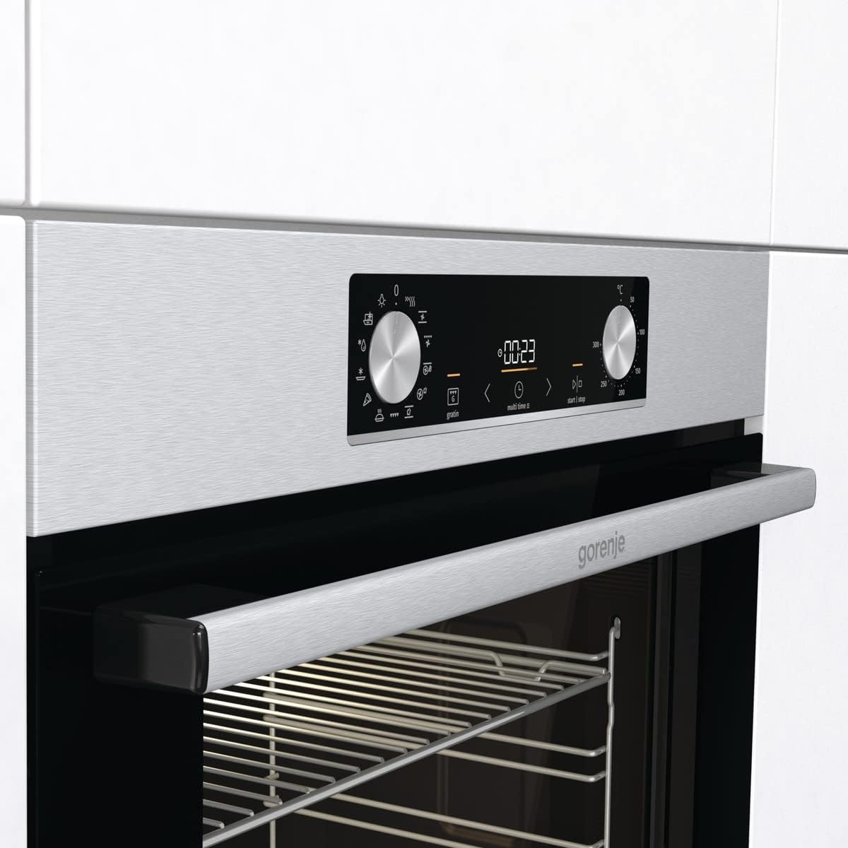 Gorenje OptiBake BOS 6737 E02X Four encastrable / 77 L/AquaClean/Air chaud/ExtraSteam/AirFry/PerfectGrill/Pizzamode 300 °C/Acier inoxydable