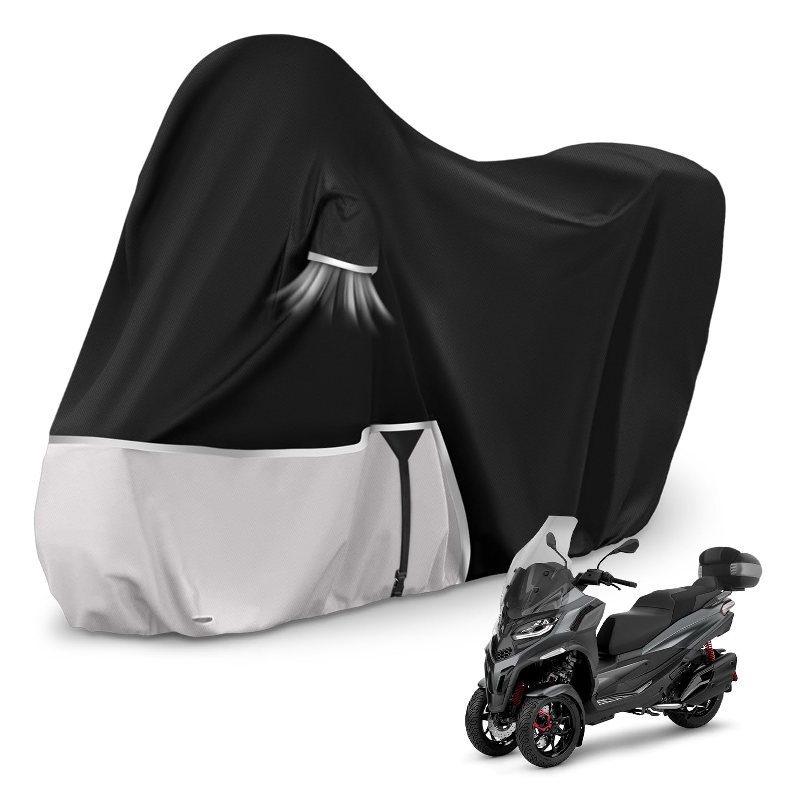 Motorradabdeckung Outdoor passend für Piaggio mp3 400/500 (Mit Kofferraum), Wasserdicht Winterfest Motorrad Abdeckplane Abdeckung 420D Oxford-Stoff Motorrad Abdeckung Plane