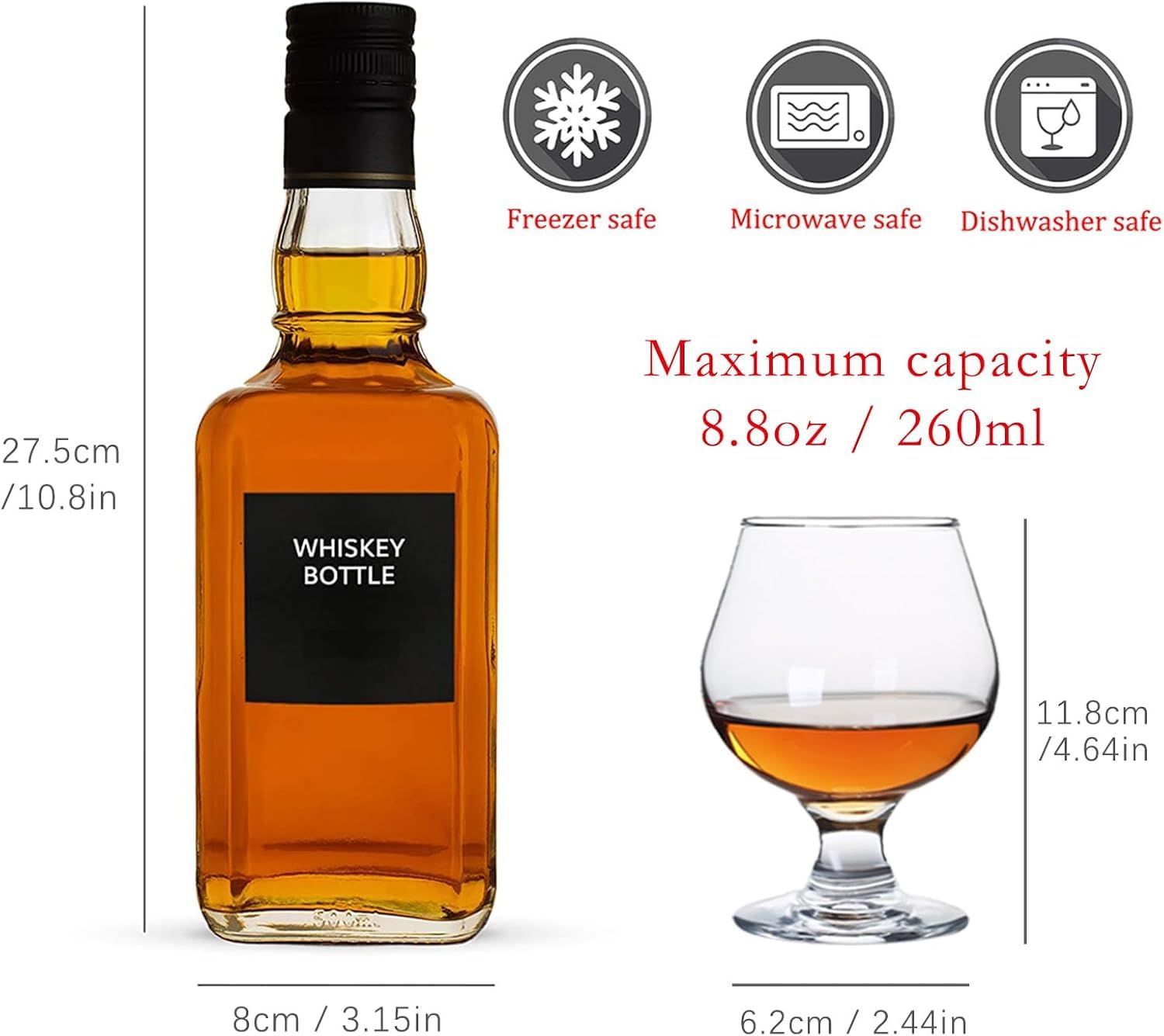 Set Of 2 Crystal Brandy Snifters - 8.5 Oz Lead-Free Whiskey Cognac Glasses For Home Bar & Parties