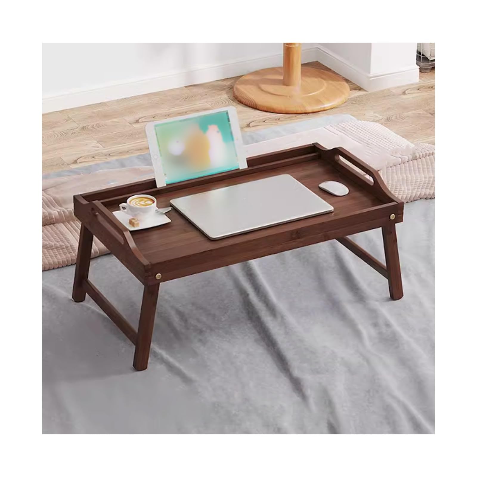 Plateau de lit portable respectueux de l'environnement pour ordinateur portable - 60 x 35 cm - Pour ordinateur portable - Pour dîner et travail - Idéal pour le confort et la commodité - Marron