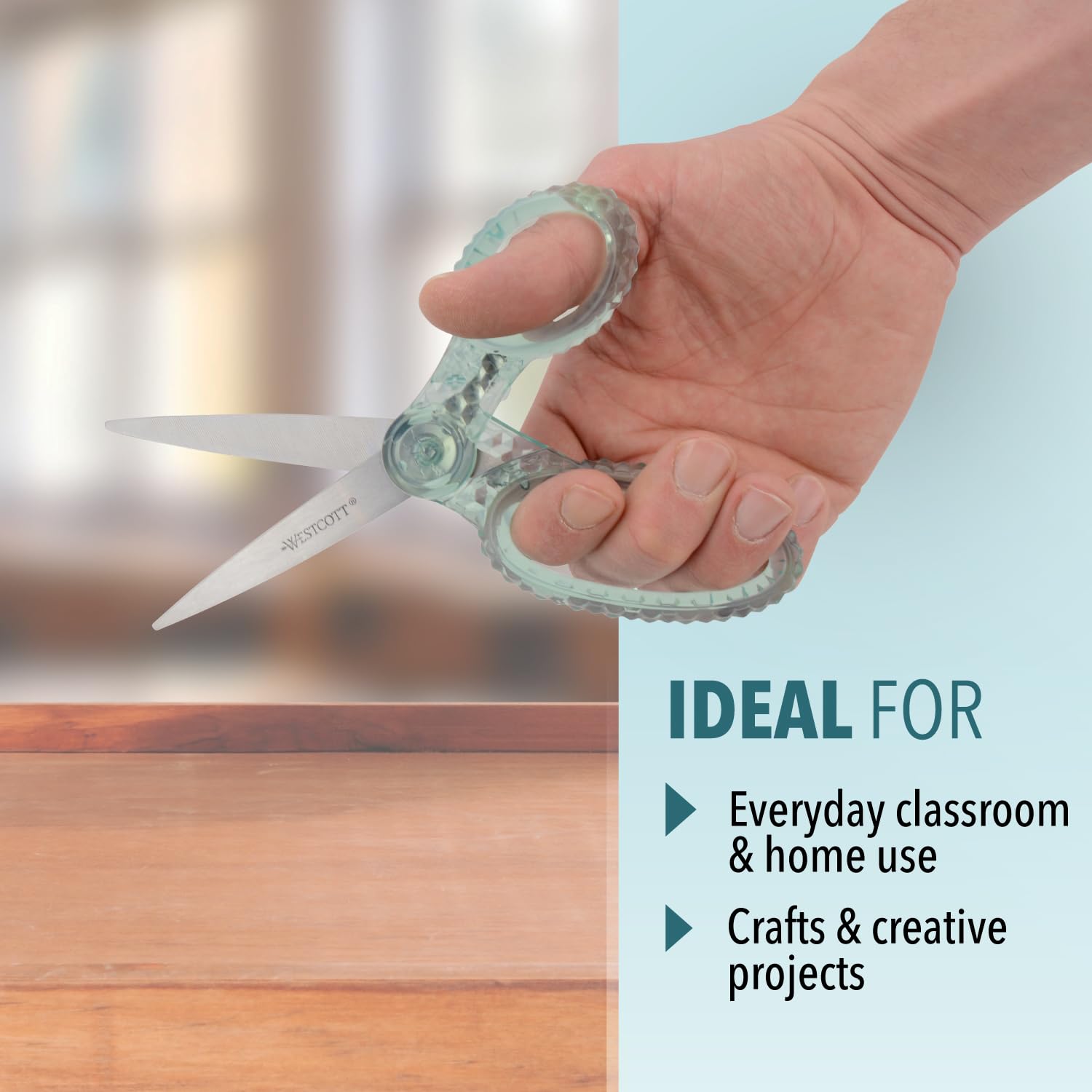 Westcott 17,8 cm große Gem Kristalldesign Schülerschere, für Kinder ab 12 Jahren, Schere für Schule, Handwerk, Zuhause, Heimwerker, Klassenzimmer, Grün