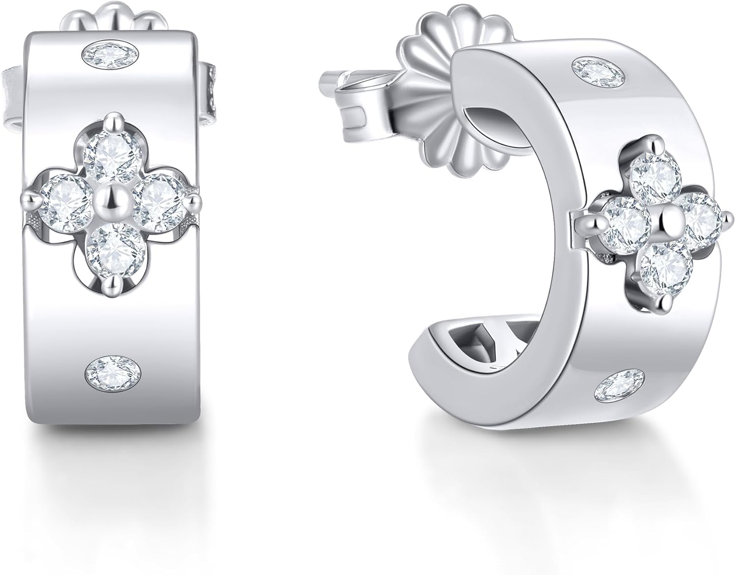 TIMELESSTAR Clover Hoop Earrings for Women Gifts with Lab-Grown Moissanite|Lab-Grown Emerald|18K Gold Plated S925 Sterling Silver Non Tarnish