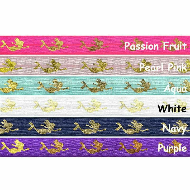 Banda elástica plegable de elastano con estampado de sirena dorada, 15 mm, cinta elástica para el pelo, cinta para el pelo, cinta para el pelo, ribete de costura, color morado, 15 mm-50 yardas