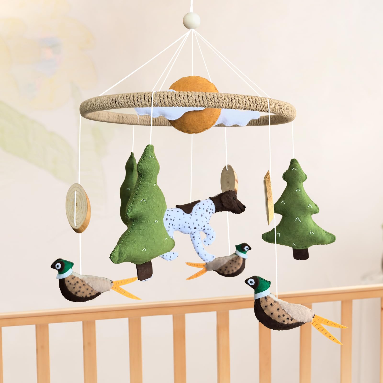 Mobile pour bébé pour berceau, chasse au faisan, berceau de bébé pour garçons et filles, fait à la main, décoration de chambre d'enfant, décoration de chasse à faisan, cadeau de nouveau-né