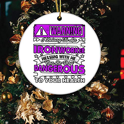 Saniel Gift Warning I Belong to an Ironworker (2 pcs) Christmas Ornament - Holiday Ceramic Keepsake 3