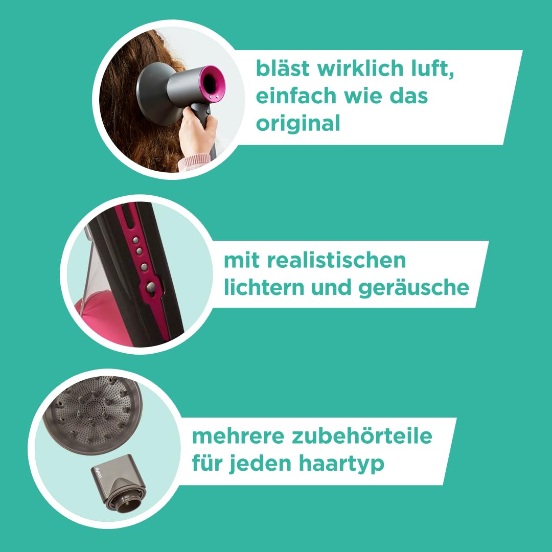 Casdon Dyson Spielzeug - Supersonic & Corrale Deluxe Styling Set - Spielzeug-Glätteisen & Föhn mit echter Funktion - mit interaktiven Lichtern & Geräuschen - für Kinder ab 3 Jahren