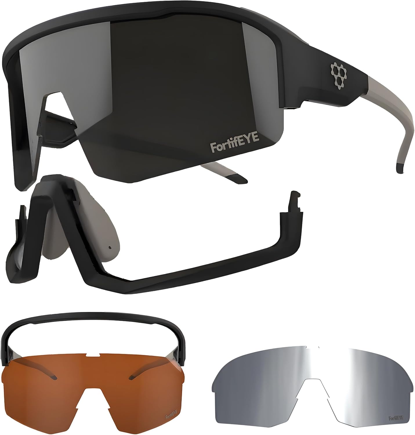 CRBN Pivot Pickleball Glasses for Men & Women - Photochromic Eye Protection with Grey Mirrored Replacement Lenses for Sun & Impact Protection - Virtual Bundle