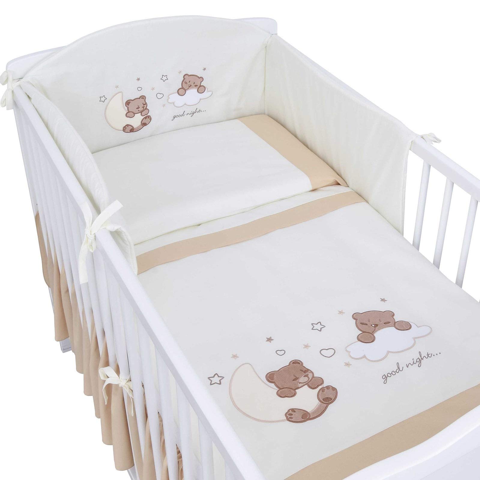 Generisch Baby Delux Babybett Komplett Set Kinderbett umbaubar zum Juniorbett 140x70 weiß Schublade Matratze Bettset mehrteilig Jack (Traumland beige)