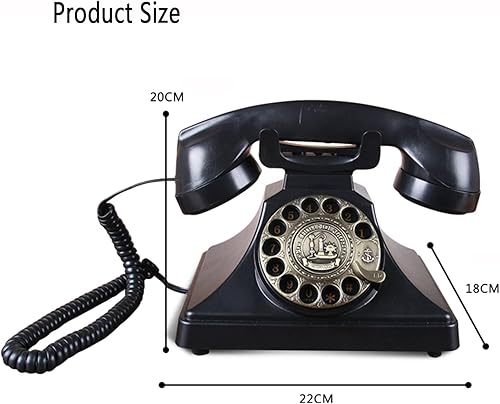 Miniatura 6 de Teléfono fijo clásico retro con cable, teléfonos vintage negros, teléfono giratorio de la vieja escuela, teléfono antiguo con timbre mecánico para