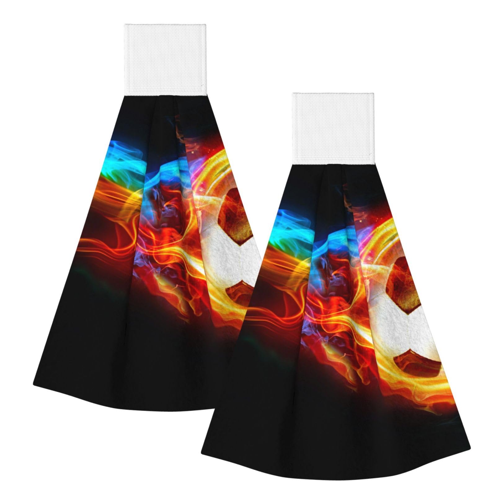 DOPKLNA Soccer Printed, 2 Pcs Hanging Coral Fiber Hand Towels for Bathroom, Absorbent Kitchen Towels