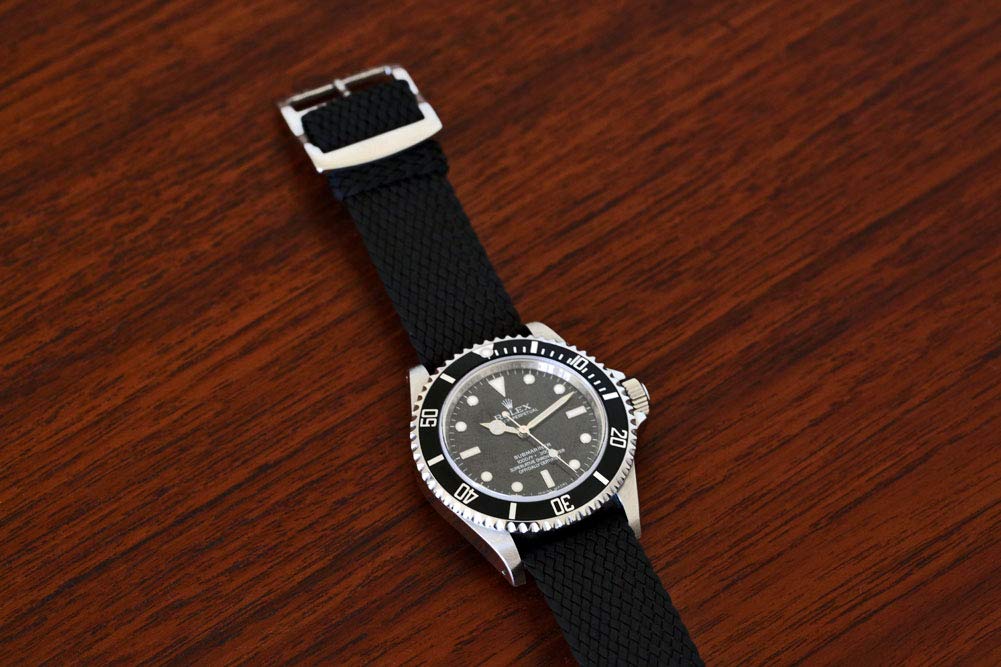 daluca geflochten Nylon Uhrenarmband Perlon-– Schwarz (poliert Schnalle): 22 mm