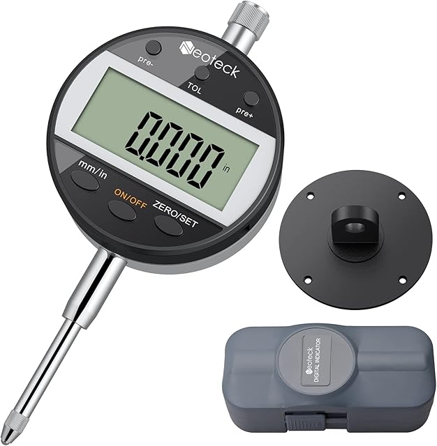 Neoteck Digital Dial Indicator with Tolerance Function 0-25.4mm/1", 0.01/.0005" Dial Gauge Electronic Indicator Inch/Metric Conversion Measuring Tool for 3D Printer Lathe Workshop