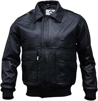 Mens A-2 Flight Air Force Bomber Leather Jacket | Black