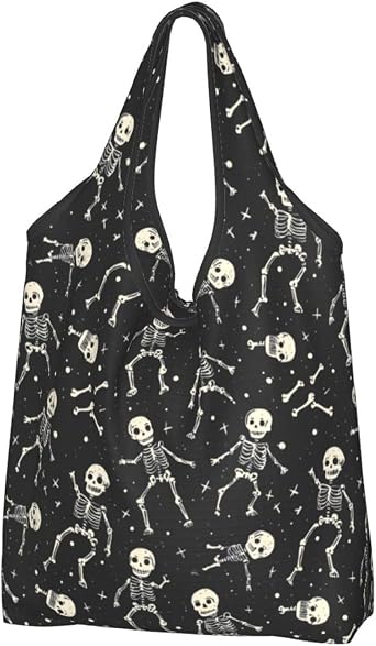 Large Tote Bag for Women - Lightweight Reusable Grocery Bags Foldable - Comfy Cute Cartoon Skull Print Shopping Bags for Groceries, Cloth Bags Work Beach Travel with Handles