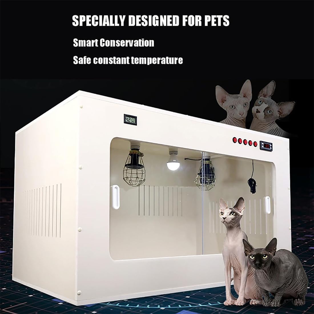 Caja/Incubadora De Cría De Gatitos Y Cachorros con Control Preciso De Calentador Y Ventilador, Panel LED Multifuncional, Monitoreo De Temperatura Y Humedad 60 * 50 * 50cm