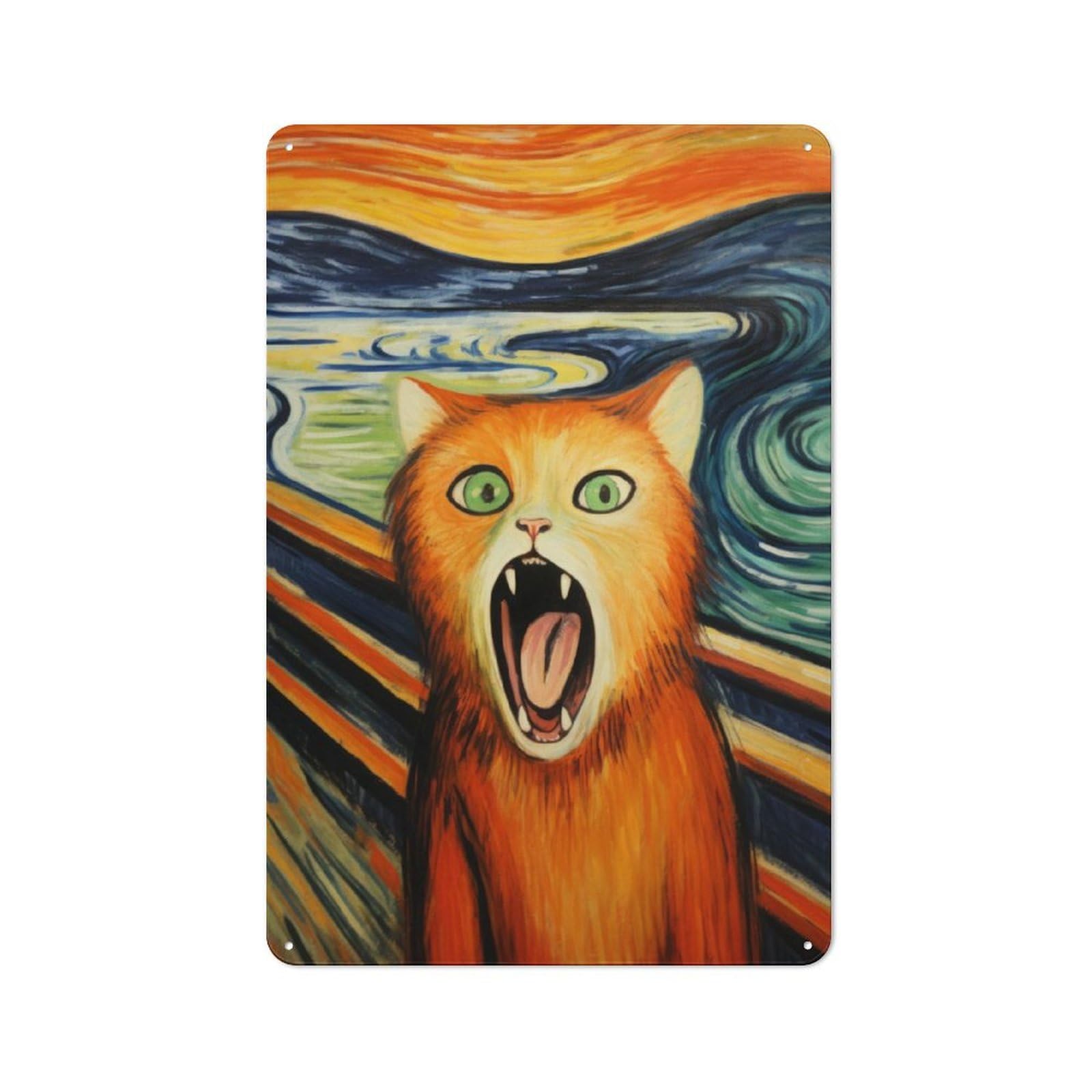 Junmoney Cat Scream Paintings 30X20cm Retro Metal Sign With For Man Cave Or Games Room, Tin Sign Wall Decor For Games Rooms And Man Caves