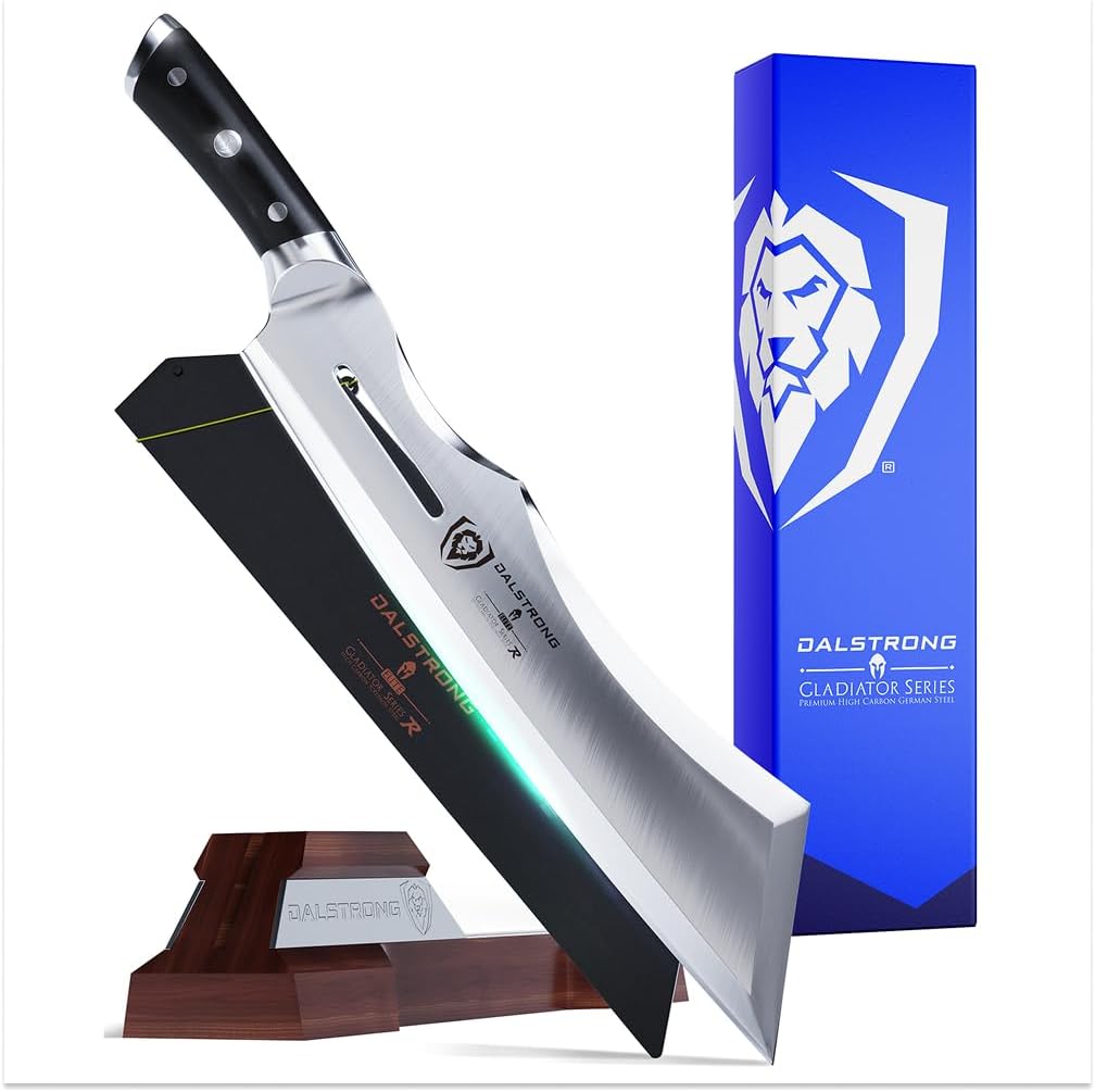 DALSTRONG Heavy Duty Butcher Breaking Knife - 14 inch Cleaver Knife - Gladiator Series R - The 'Annihilator' - 7CR17MOV High Carbon Steel - Razor Sharp - G10 Handle - w/Stand & Sheath - NSF Certified