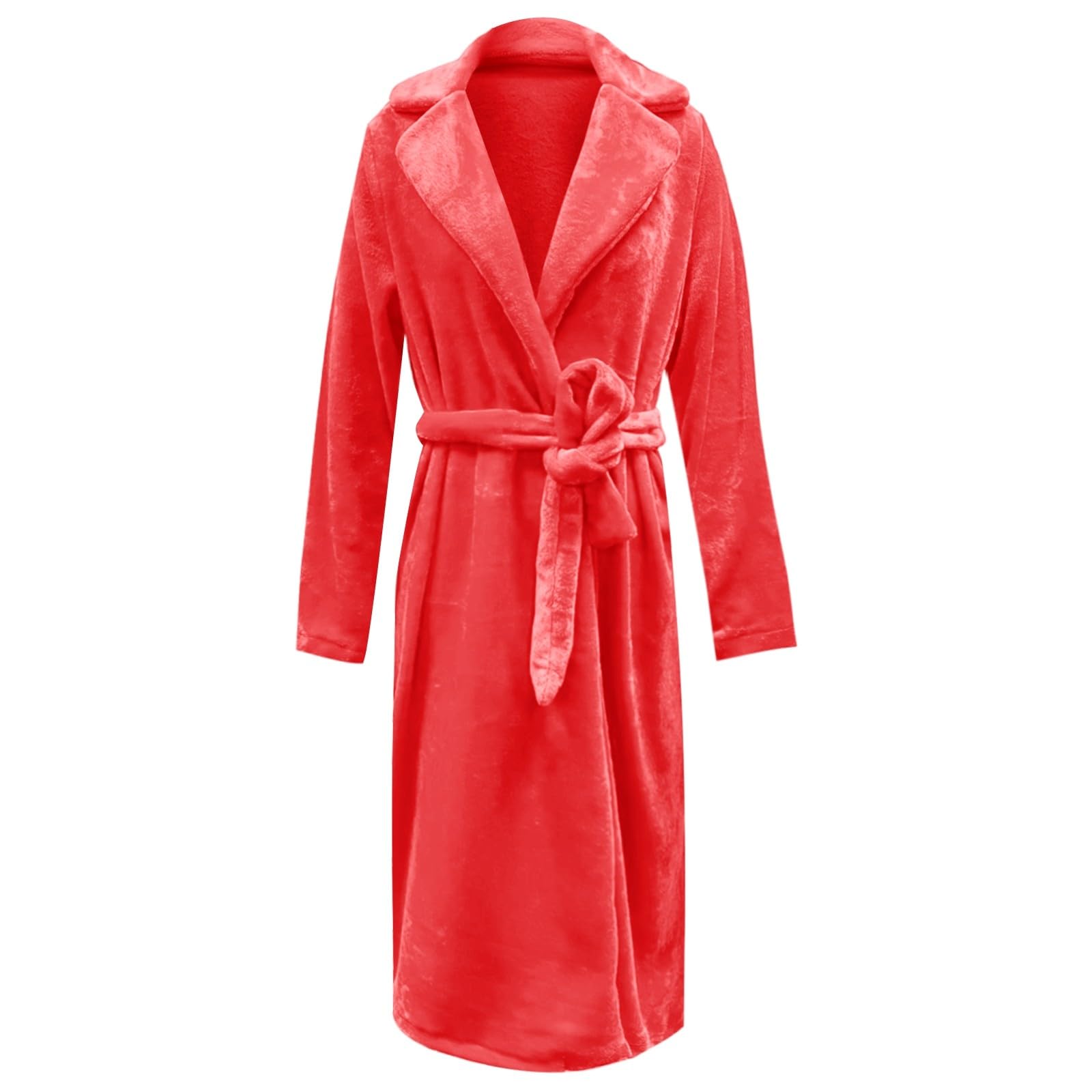 Generisch 2026 Elegante abrigo de forro polar de longitud media con cinturón para una comodidad de ropa exterior sofisticada estilo chaqueta de invierno para mujer, rojo, L