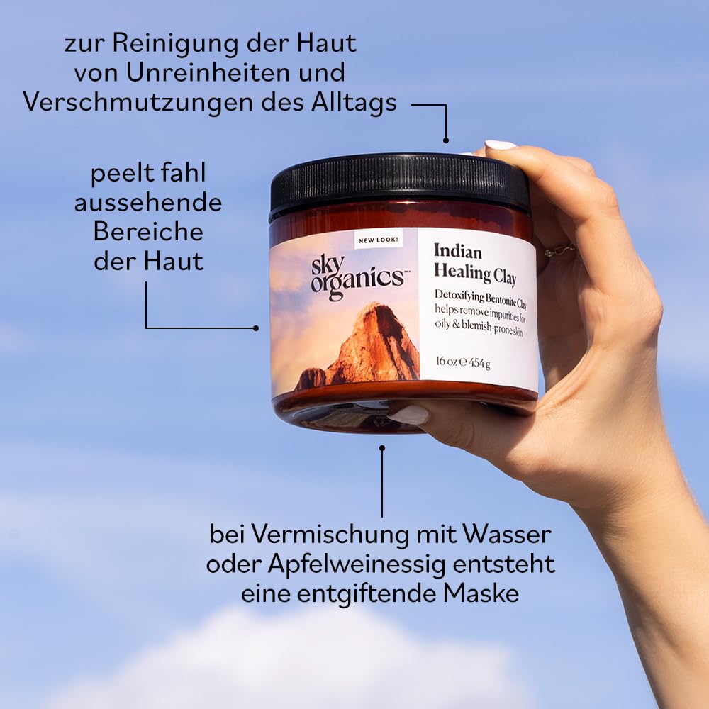 Sky Organics - Indische Heilerde, 454 g - entgiftendes Bentonit-Tonpulver - Peeling-Gesichtsmaske - Porenreiniger - Mischhaut und fettige Haut - natürlich, vegan - Hautpflege und Selbstpflege