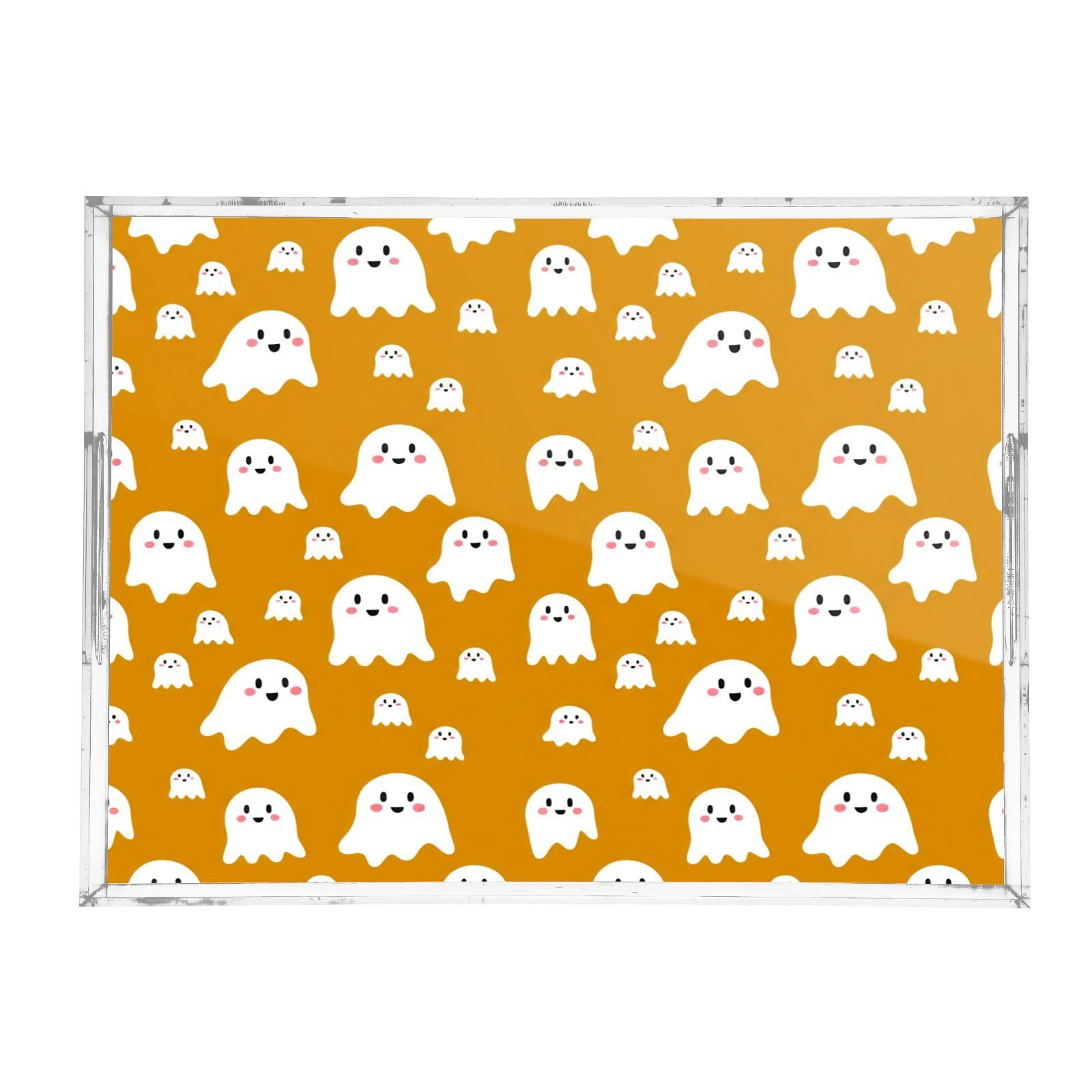 BOESI Cute Halloween Ghost Acrylic Decorative Dining Tray, Acrylic Decorative Tray Organizer with Handle for Kitchen, Dining Room, Bathroom, Dresser