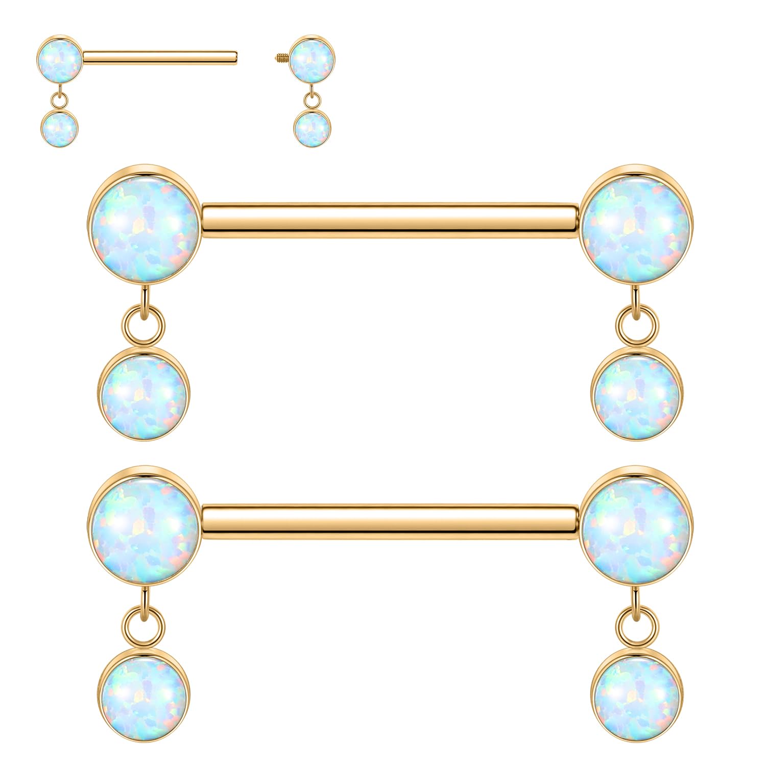 FUNLMO Titanium Nipple Piercing Jewelry - Internally Threaded Rings With Cubic Zirconia Dangle, 14G Barbell Bars