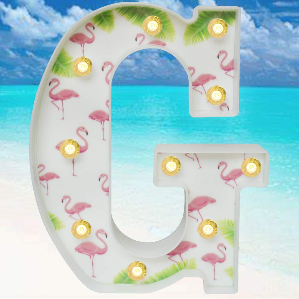 Pooqla LED Marquee Letter Light Sign, Light Up 26 Alphabet Letters Summer Flamingo Cactus Painted for Party Christmas Decoration G