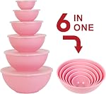 BoxedHome BPA Bol de mélange rond en plastique gratuit avec des lids, 12 Conditionner les bols avec ensemble de lids, micro-ondes et lave-vaisselle préparation sécuritaire & Servant des bols parfaits pour le mélange, la cuisson, le service (pink, 12pcs)