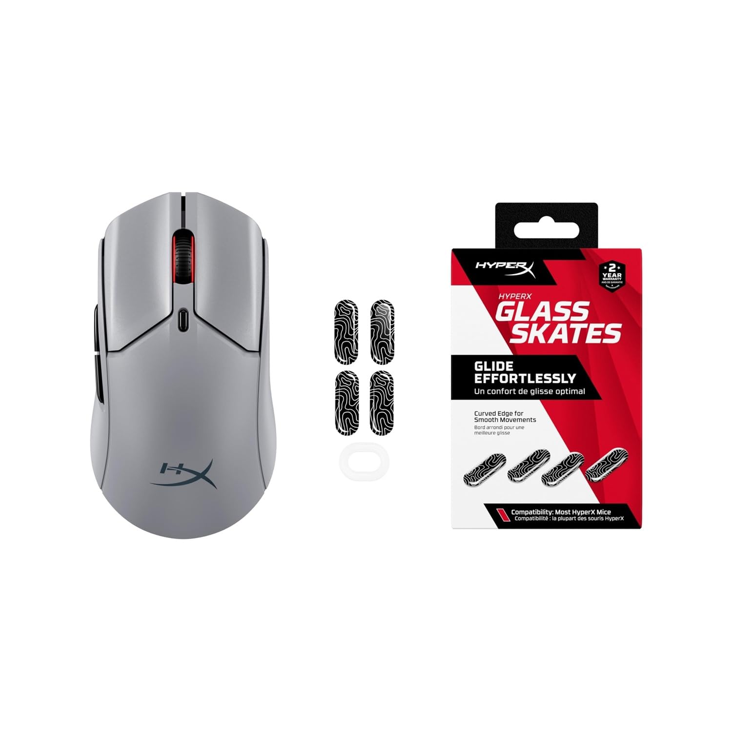 HyperX Pulsefire Haste 2 Pro - Ratón Gaming inalámbrico, RGB, Ultra-Ligero 61g, 4K, batería 90h, 6 Botones ópticos + Skates de Vidrio