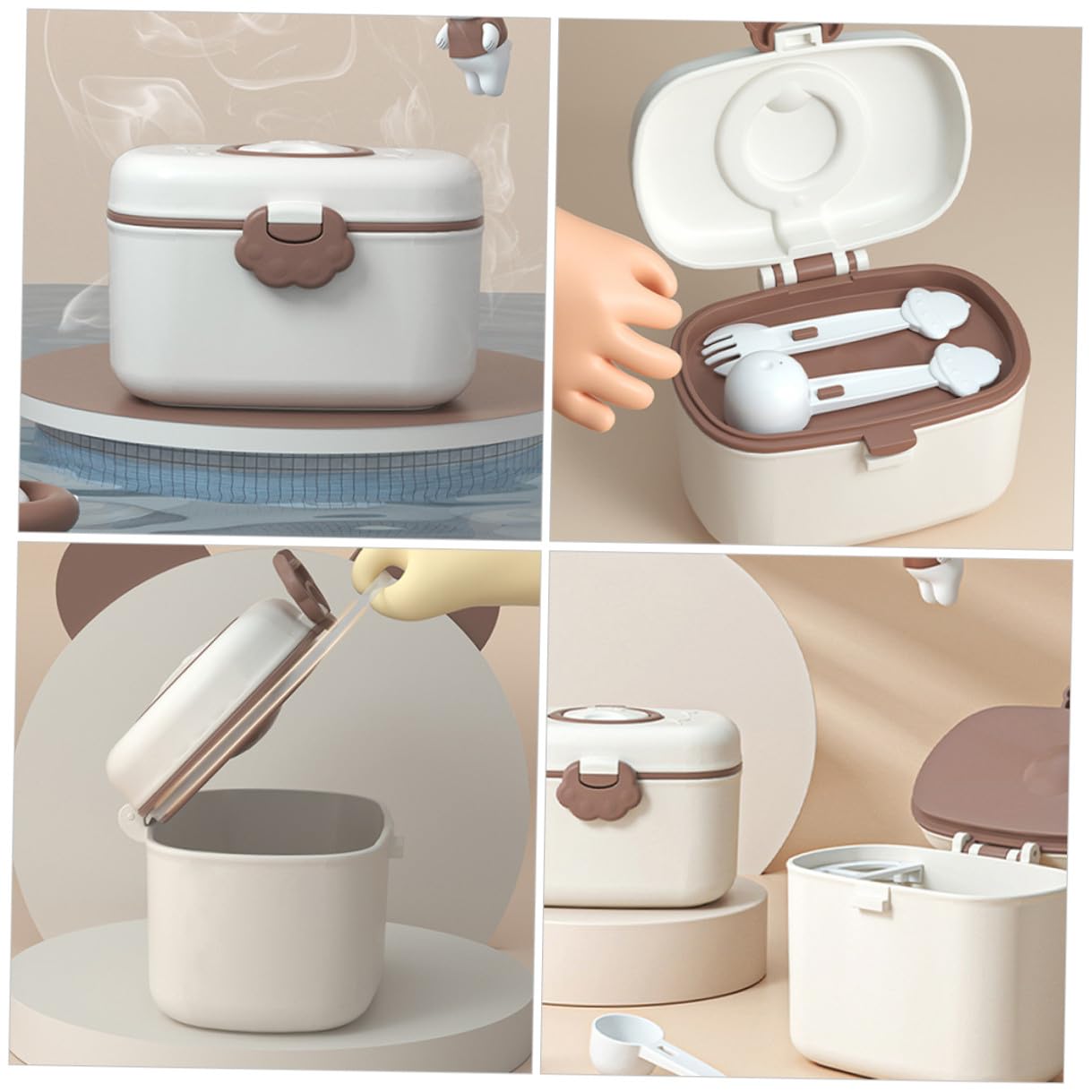 2 pcs Portable Formula Dispenser Container with Scoop and Fork Sealed Milk Powder Storage Box for Travel and Outdoor Food Plastic Holder