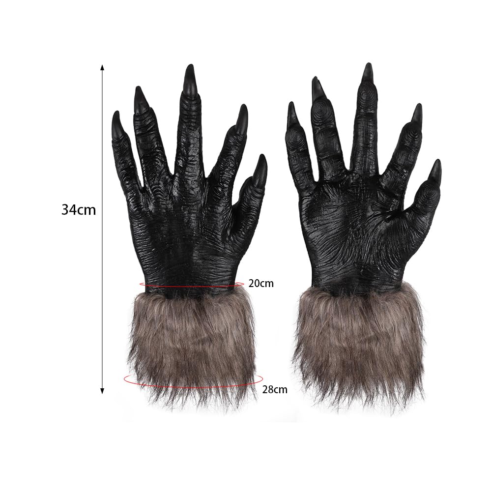 Halloween Wolf Claws Gloves Adult Werewolf Paw Gloves Fancy Dress Cosplay Animal Furry Gloves Scary Hands Gloves Halloween Costume Party Handwear for Halloween Christmas Costume Party Accessory Props - Image 4