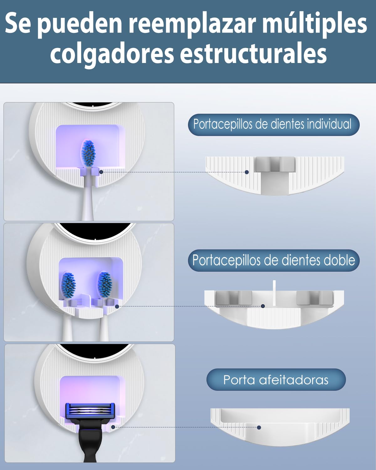 Desinfectante para Cepillos de Dientes, Soporte para Cepillo de Dientes Eléctrico con Función de Secado, Temporizador, Pantalla LED, Recargable, Soporte para Cepillo Eléctrico, Viajes