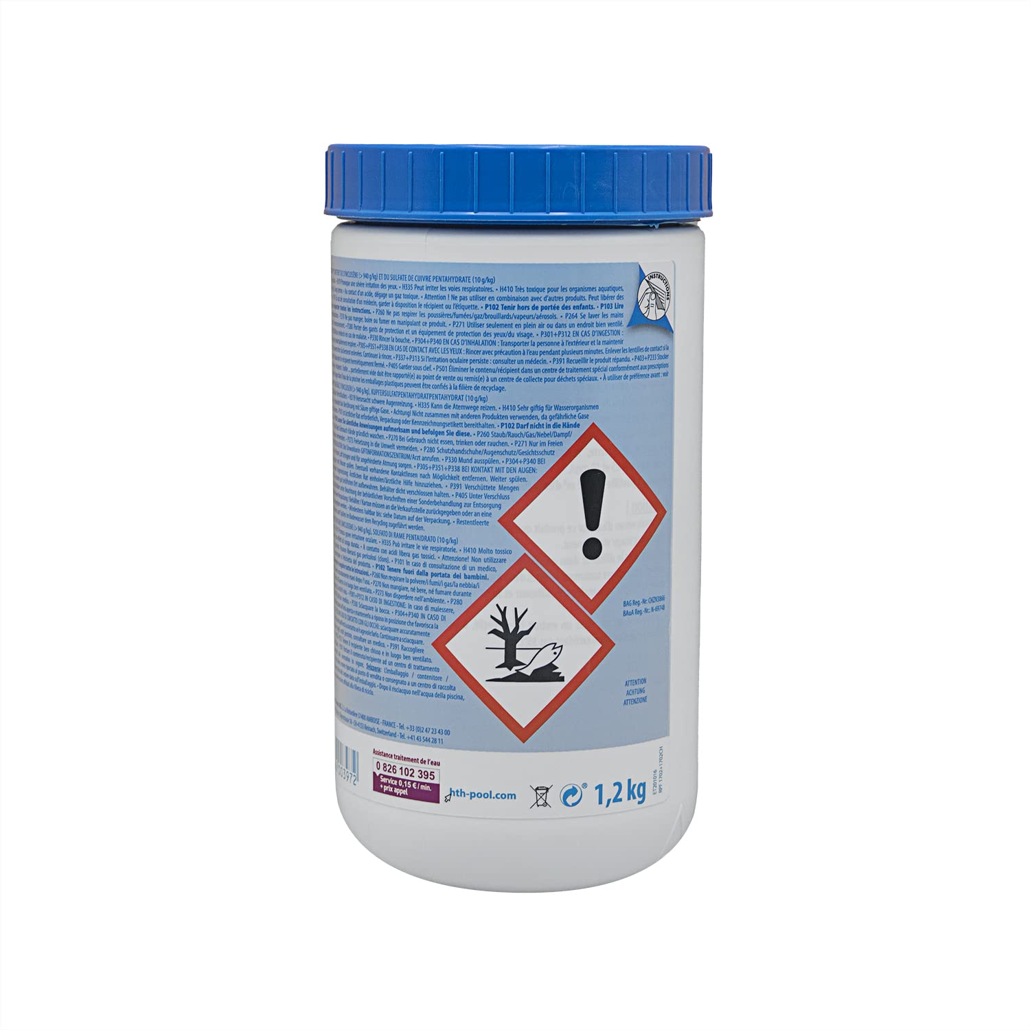 HTH MINITAB Action 5 Pastilles 20g - 1,2kg | Chlore Lent Stabilisé Multiaction - Désinfection Régulière Multifonction - Dissolution Lente + 10 Tests HPS OFFERTS 6 en 1