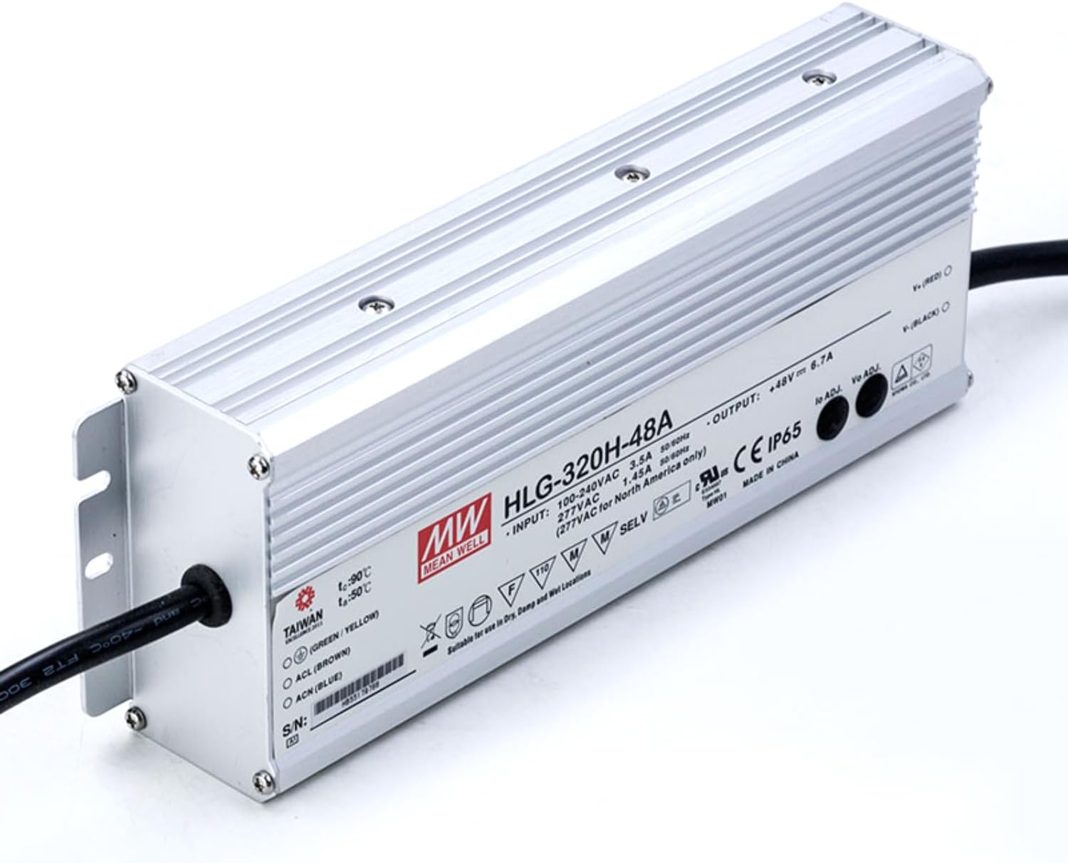 320H-48A 320W Constant Current + Constant Voltage LED Driver - 90-305VAC/127-431VDC Input, 48V Output, IP67/IP65, for LED Street Lighting, Horticulture, and More