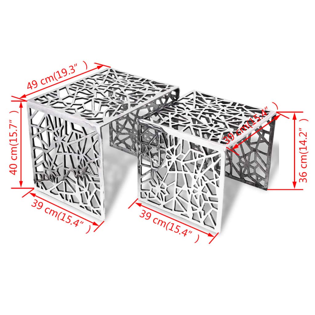 Mesas auxiliares 2 unidades cuadradas de aluminio plateado, mesa de centro y mesita de noche, ahorro de espacio, fácil de mover, ideal para salón, dormitorio, balcón y oficina