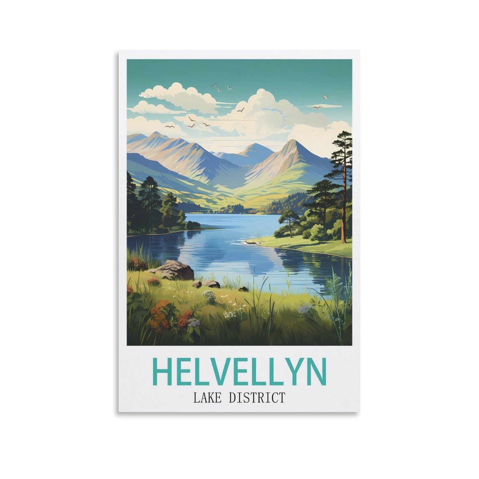 Fuudang Unframe-Style Helvellyn Lake District Vintage Travel Poster 12X18inch(30X45cm) Canvas Art Poster And Wall Art Picture Print Modern Family Bedroom Decor Posters