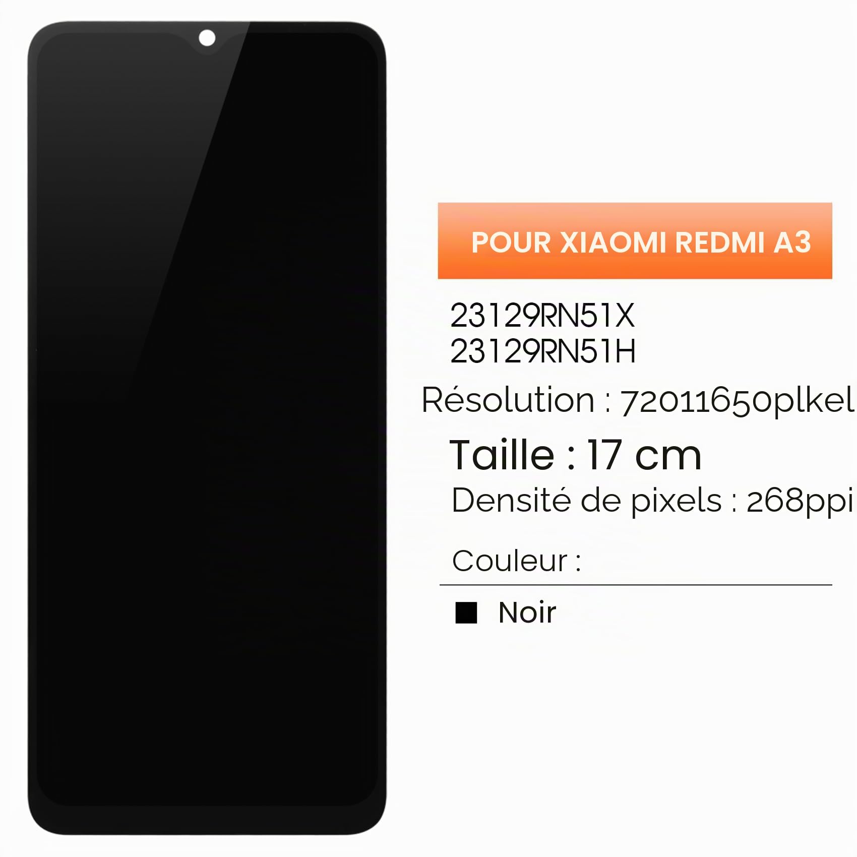AGCUT Écran LCD pour Redmi A3 LCD Display pour Xiaomi Redmi A3 23129RN51X Écran de Rechange Replacement Tactile Digitizer Assemblée avec Réparation Outils (Noir sans Cadre)