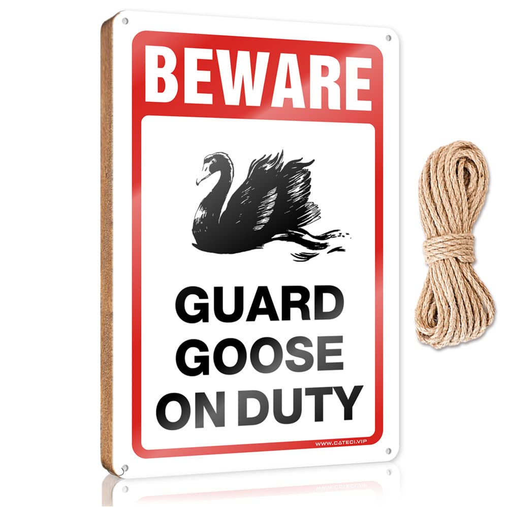 Hanging Wall Decor Sign Beware! Guard Goose On Duty Wooden Sign(15X28CM)