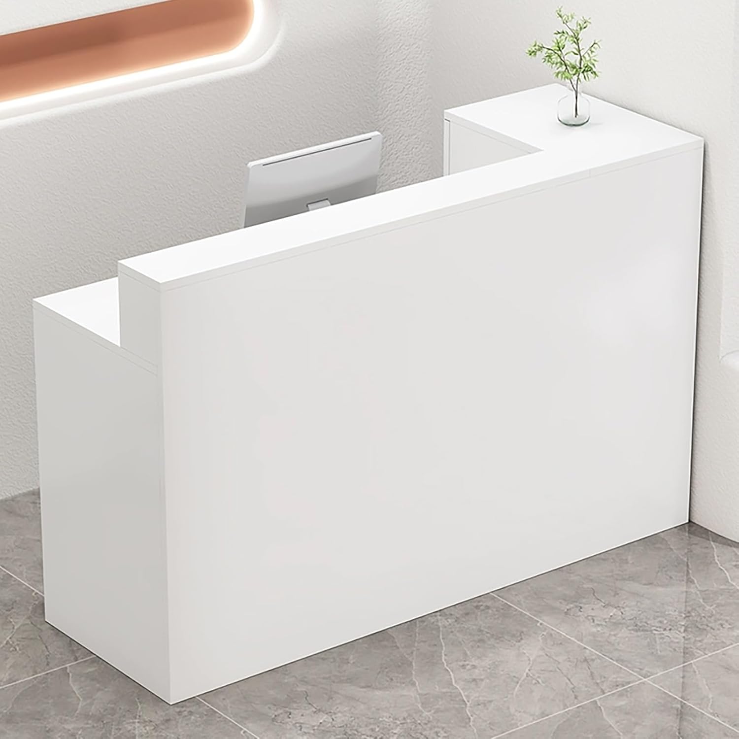 EKDJSN レジカウンター 受付カウンター、ケーブルグロメット付きカウンターテーブル、キーボードトレイ付きフロントデスクカウンター