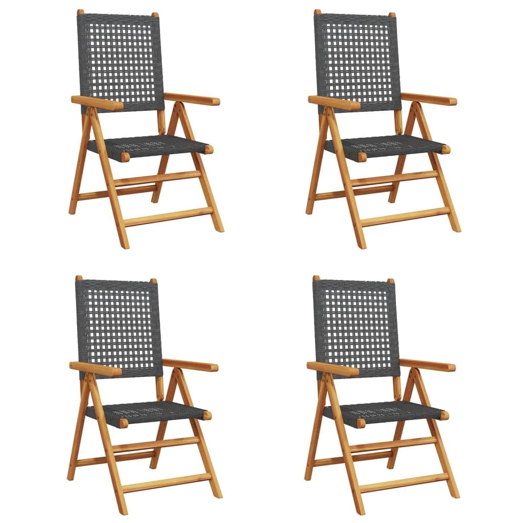 Juego de 4 sillas de jardín plegables de polirratán de madera maciza de acacia, con función tumbada y reposabrazos, para terraza, balcón, jardín