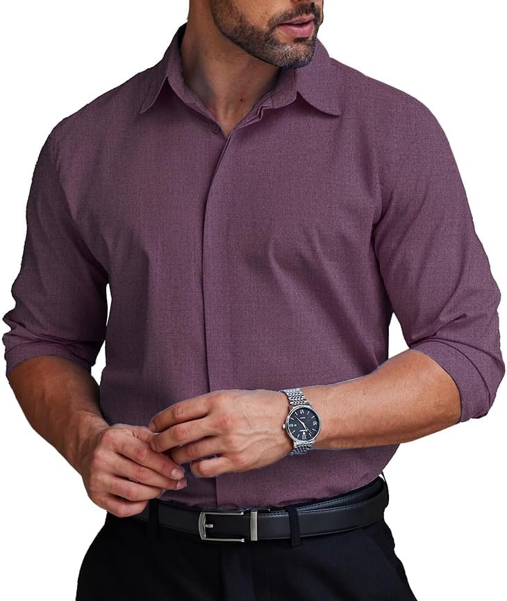 COOFANDY Men's Formal Dress Shirt Hidden Button Front Wrinkle Free Shirt Regular Fit Stretch Business Casual Shirts