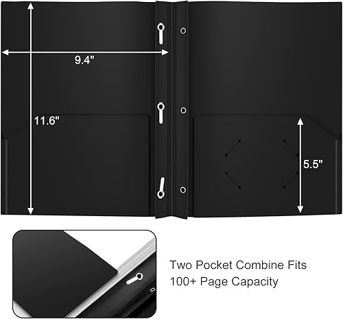 Miniatura 3 de ViVin Paquete de 12 carpetas de plástico resistentes con bolsillos y puntas, carpeta de 2 bolsillos con cierres de 3 puntas, capacidad para papel