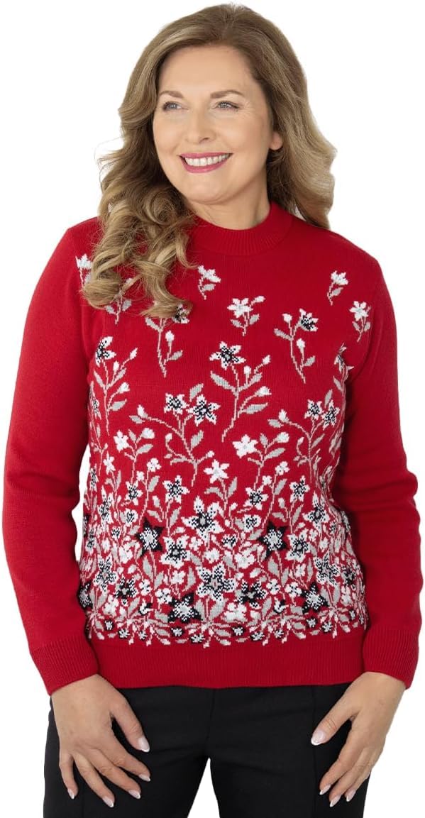 Fashion Friendly Floral Crew Neck Jumper Red Large (M/L)