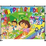 AONELAS 7x5ft Explorer Cartoon Theme Birthday Party Backdrop; Vinyl Material; Includes 1 Backdrop; Random Color - Image 5