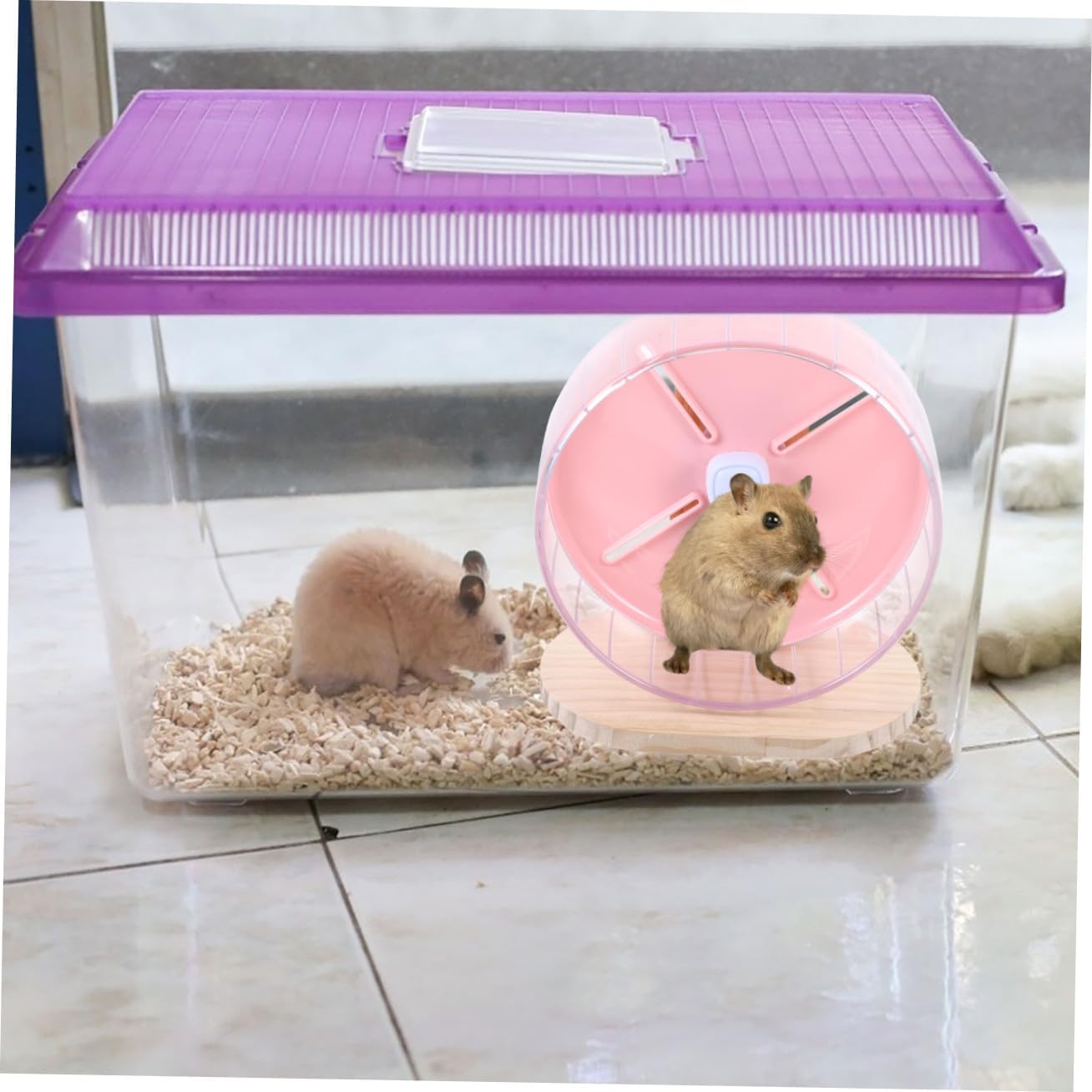 Totority Silent Hamster Wheel Wood Base Exercise Wheel 20cm Pink for Cage Small Animal Suitable for Hamsters Chinchillas Hedgehogs