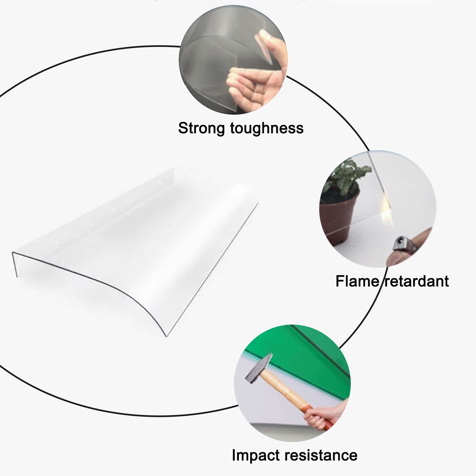 Regenbescherming Raamluifel,Gebogen Deurvenster Overkapping Zelfreinigende Polycarbonaat
